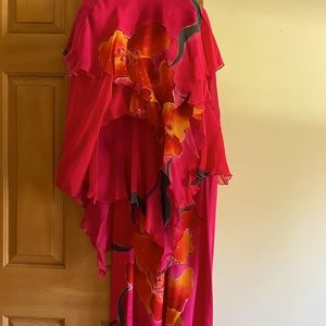 Original Yolanda Lorenti hand painted layered silk chiffon top and skirt